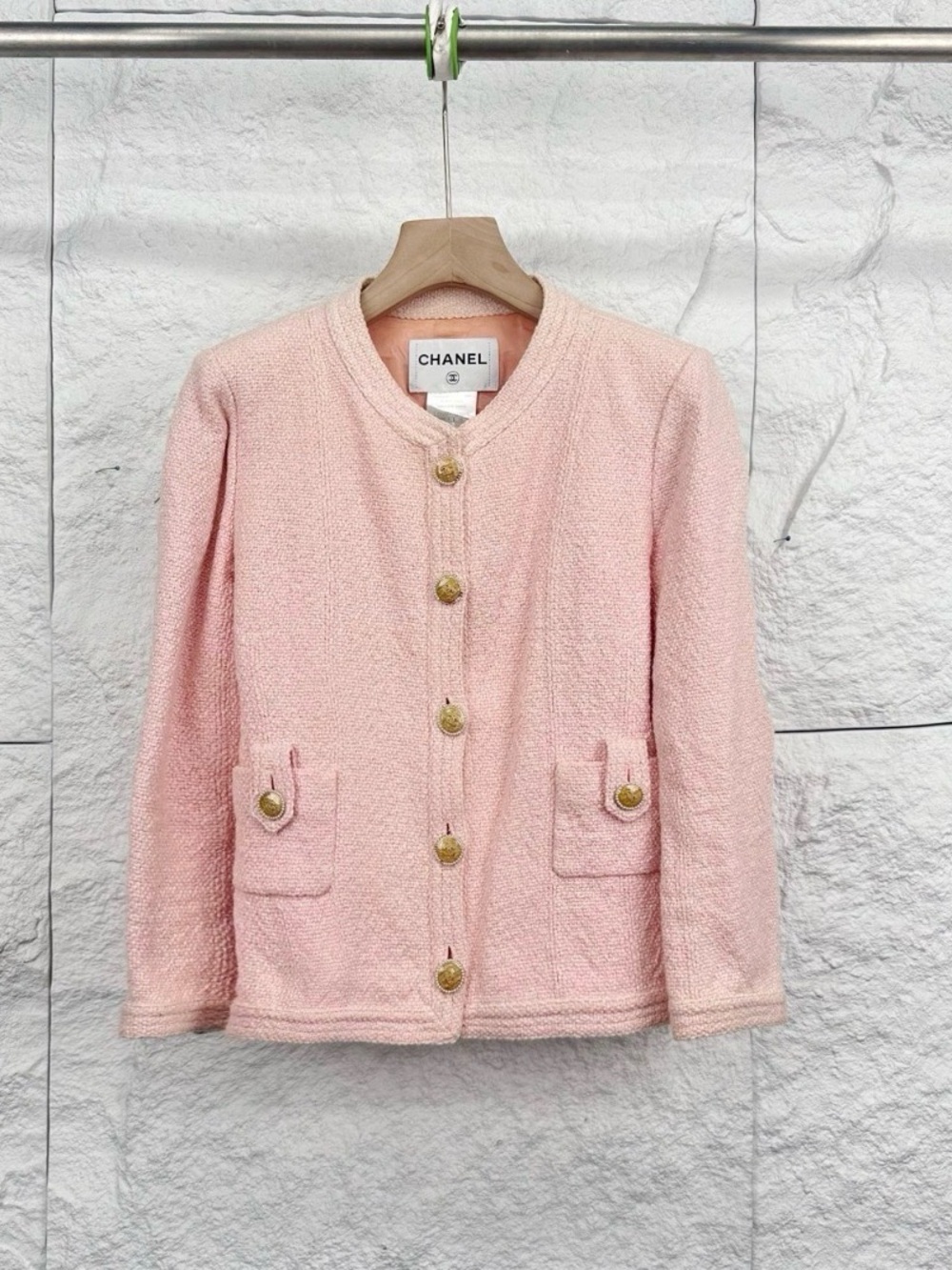 CHANEL Light Pink Tweed Button-Front Jacket